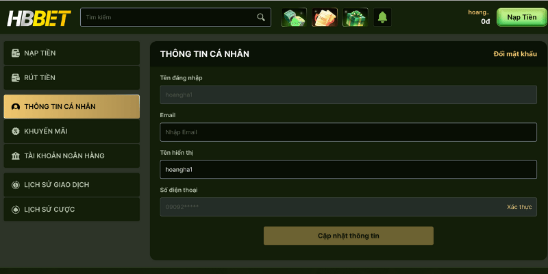 Bổ sung thông tin tài khoản