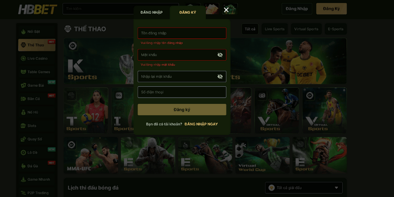Vui lòng nhập các trường thông tin để hoàn thành đăng ký Hbbet