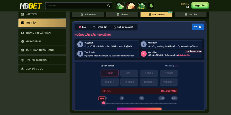 Rút tiền qua p2p trading